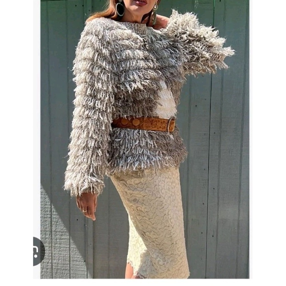 Vintage Adolfo Collectables Sweater Shaggy Loop Boho retro Sz Medium